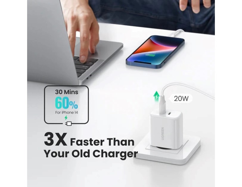 UGREEN zidni punjač 40W, 2×USB-C, PD3.0/QC4.0+, bijeli