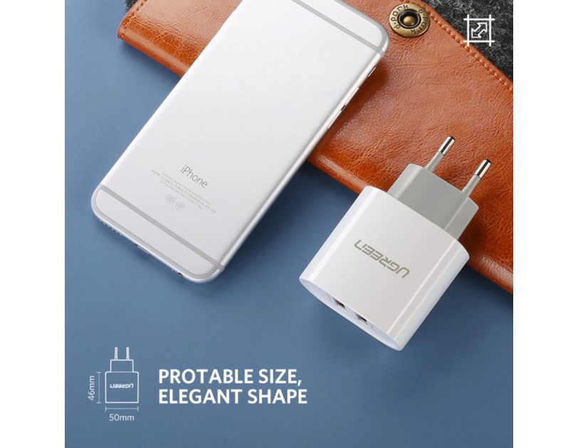 UGREEN zidni punjač 17W, 2×USB-A, bijeli