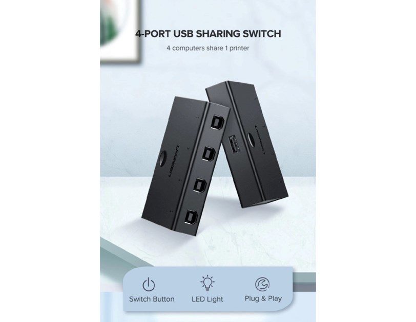 UGREEN Data Switch USB 2.0, 4 ulaza/1 izlaz, crni