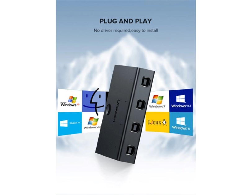 UGREEN Data Switch USB 2.0, 4 ulaza/1 izlaz, crni