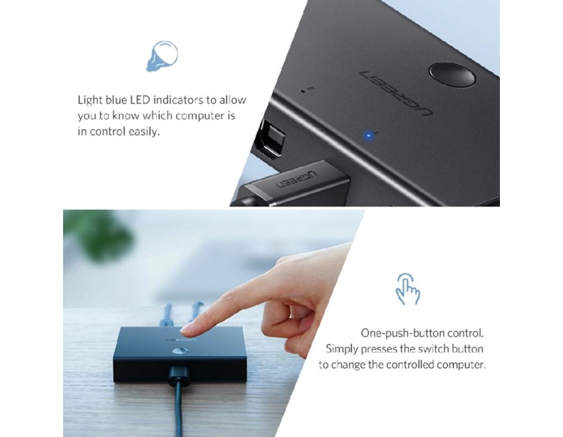 UGREEN Data Switch USB 2.0, 2 ulaza/1 izlaz, crni