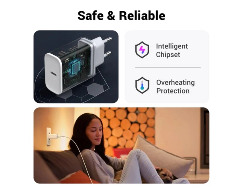 UGREEN zidni punjač 20W, USB-C, PD3.0/QC4.0+, bijeli