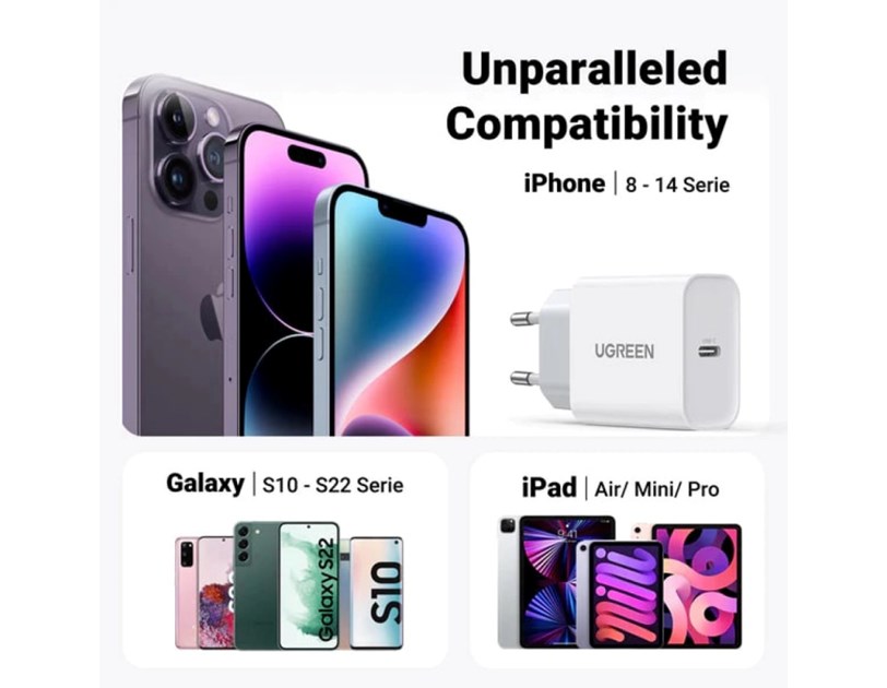 UGREEN zidni punjač 20W, USB-C, PD3.0/QC4.0+, bijeli