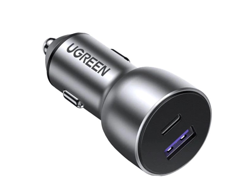 UGREEN auto punjač 52.5W, USB-C+USB-A, PD3.0/QC3.0, sivi