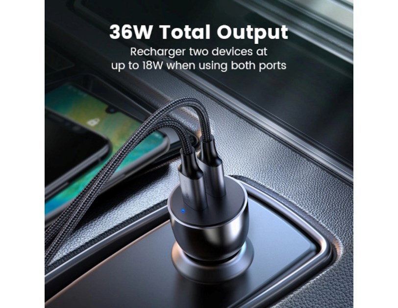 UGREEN auto punjač 52.5W, USB-C+USB-A, PD3.0/QC3.0, sivi