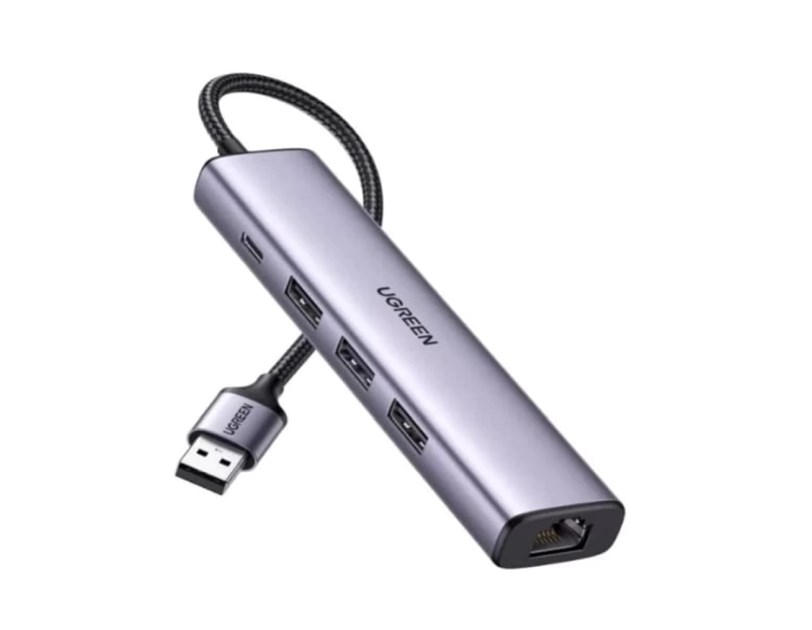 UGREEN 5-portni USB-A HUB 3xUSB-A 3.0,1×USB-C, 1×G-LAN, sivi
