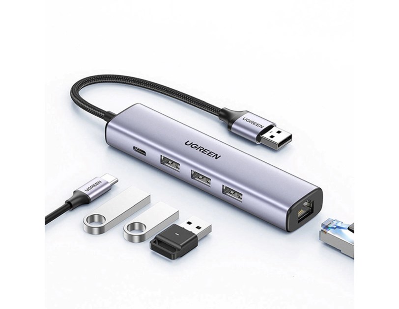 UGREEN 5-portni USB-A HUB 3xUSB-A 3.0,1×USB-C, 1×G-LAN, sivi