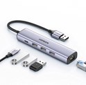 UGREEN 5-portni USB-A HUB 3xUSB-A 3.0,1×USB-C, 1×G-LAN, sivi