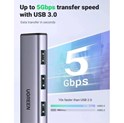 UGREEN 5-portni USB-A HUB 3xUSB-A 3.0,1×USB-C, 1×G-LAN, sivi