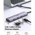 UGREEN 5-portni USB-A HUB 3xUSB-A 3.0,1×USB-C, 1×G-LAN, sivi