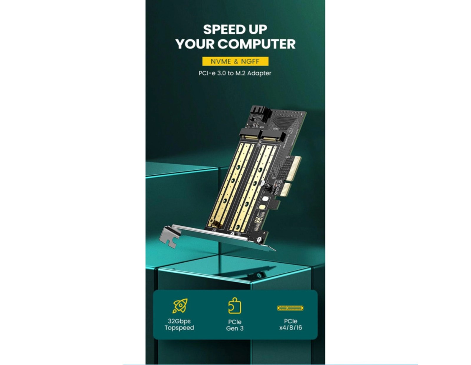 UGREEN kontroler SATA PCI-E, M.2 M-Key NVMe, M.2 Bkey NVMe