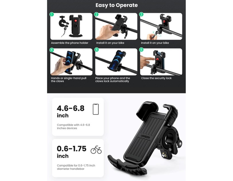 UGREEN držač smartphonea, za bicikl, crni