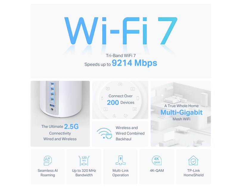 TP-Link BE9300 Whole Home Mesh Wi-Fi 7 System (Tri-Band)