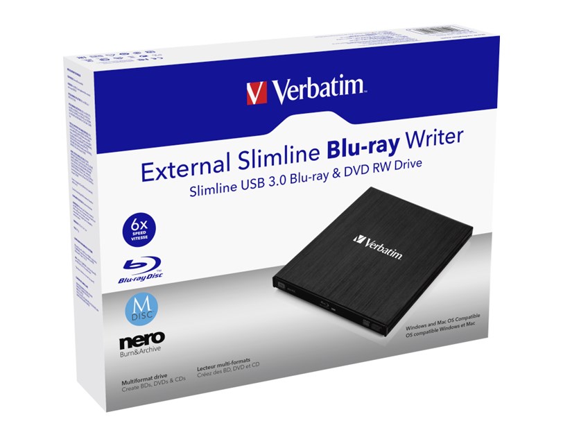 Verbatim Blu-Ray Slimline vanjski snimač, M-Disc kompatibilan, USB3.0, crni 