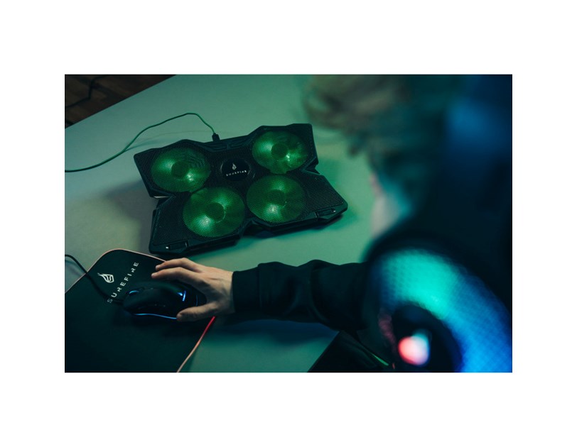 SureFire Bora Gaming podloga za hlađenje prijenosnika do 17", USB, zeleni LED