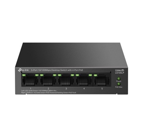 TP-Link 5-Port 10/100Mbps Desktop preklopnik (Switch), 5×10/100 Mbps RJ45 Ports (4×10/100 Mbps 802.3af PoE Ports) 802.3af, 41W PoE Power, metalno kučište