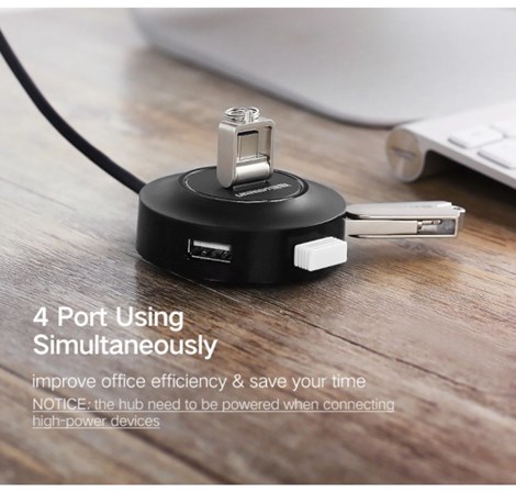 UGREEN 4-portni USB-A HUB 4xUSB-A 2.0, 1m, crni