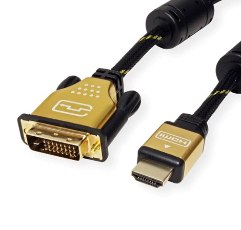 Roline GOLD DVI kabel, DVI-D (24+1) - HDMI Dual Link, M/M, UHD 4K, 2.0m, crno/zlatni