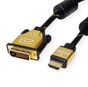 Roline GOLD DVI kabel, DVI-D (24+1) - HDMI Dual Link, M/M, UHD 4K, 2.0m, crno/zlatni