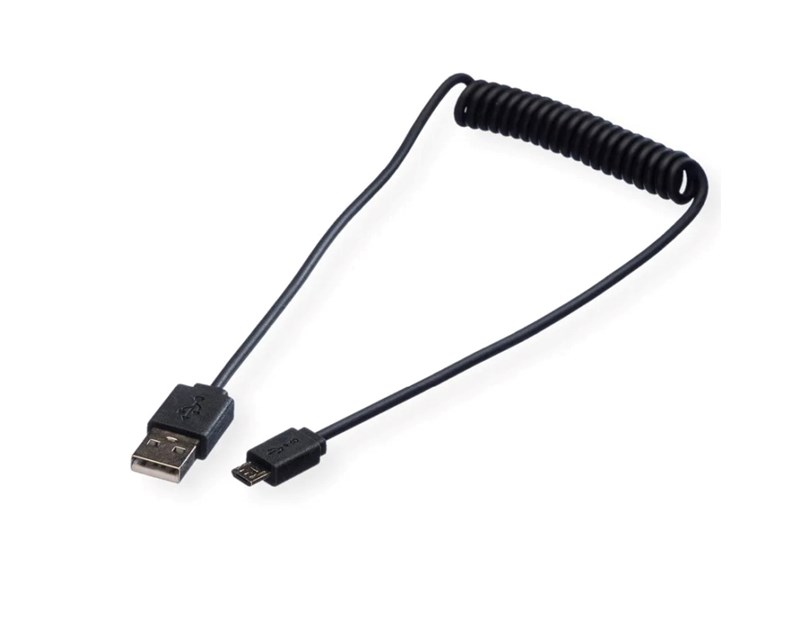 Roline USB2.0 kabel TIP A(M) na Micro B(M), spiralni, 1.0m, crni