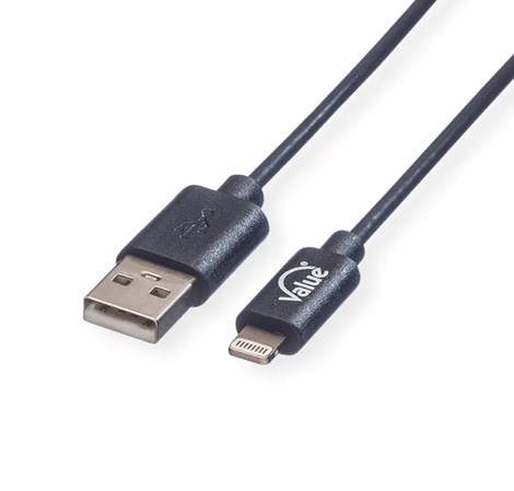 Roline VALUE Lightning na USB kabel za iPhone/iPad/iPod, 1.8m, crni