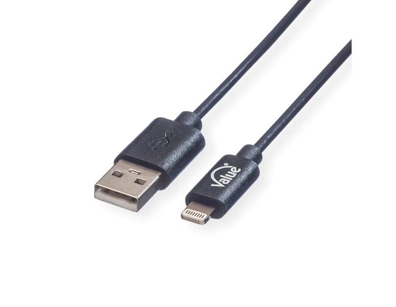 Roline VALUE Lightning na USB kabel za iPhone/iPad/iPod, 1.8m, crni
