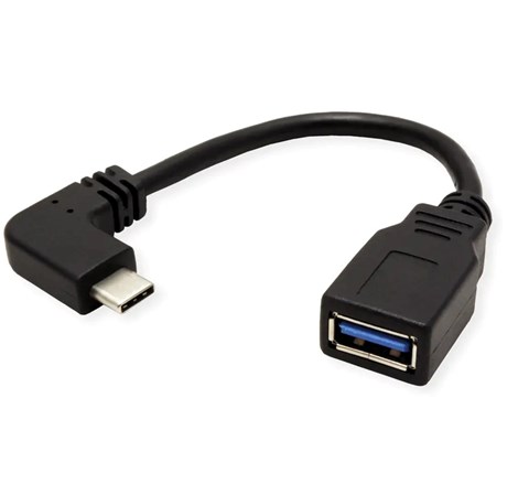 Roline USB3.2 Gen 1 kabel TIP A-C F/M kutni, 0.15m, crni