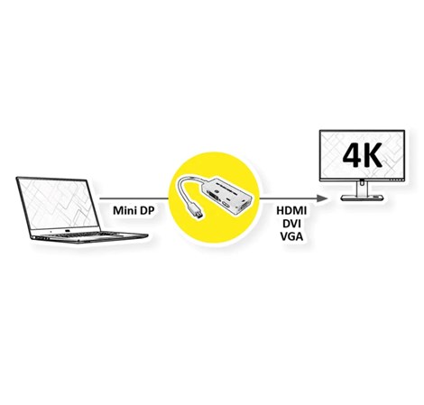 Roline VALUE adapter/kabel Mini DisplayPort - VGA/DVI/HDMI, M/F, v1.2, aktivni, 0.1m