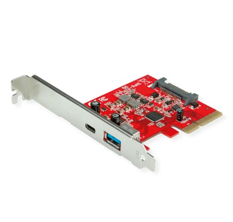 Roline PCIe ×4 adapter, USB3.2 Gen2, 1×USB-A + 1×USB-C