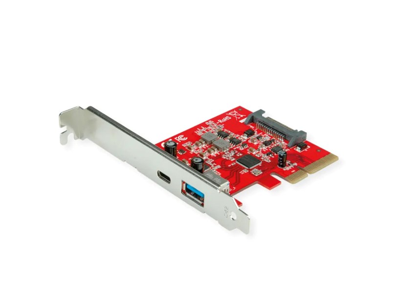 Roline PCIe ×4 adapter, USB3.2 Gen2, 1×USB-A + 1×USB-C