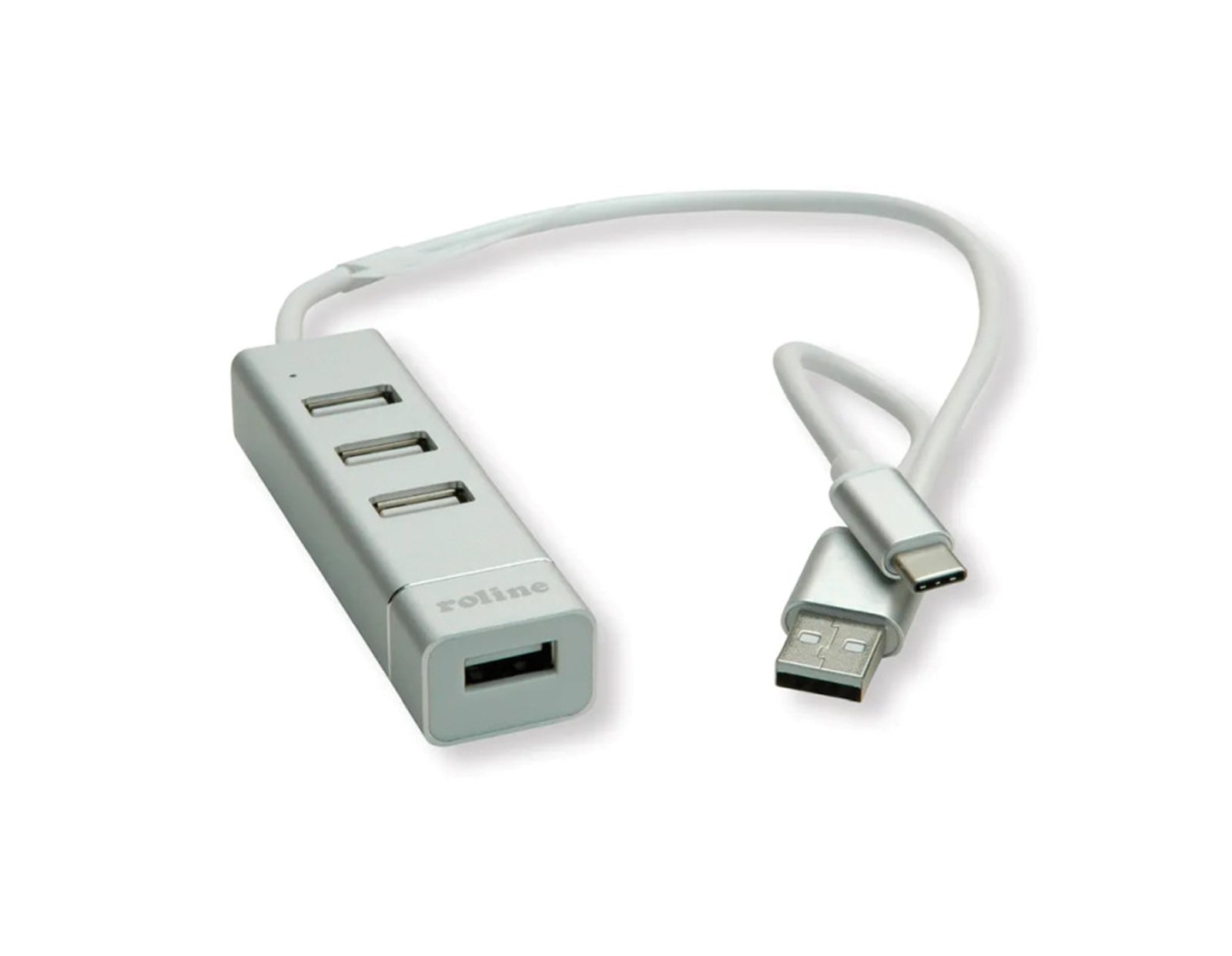 Roline Hub 4-porta USB2.0, USB Tip-A + USB-C kablovi, 0.3m
