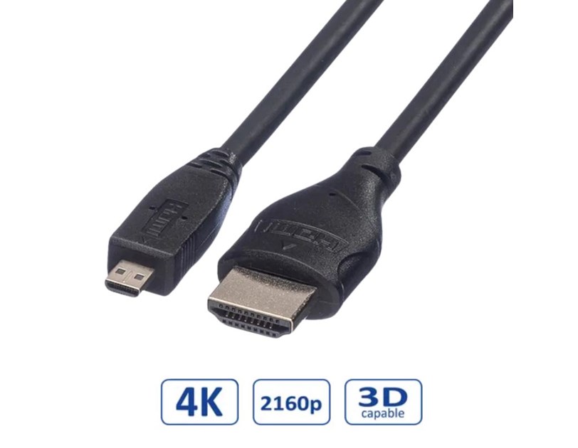 Roline HDMI kabel sa mrežom, TIP A (M) - TIP D (M) (micro), 2.0m