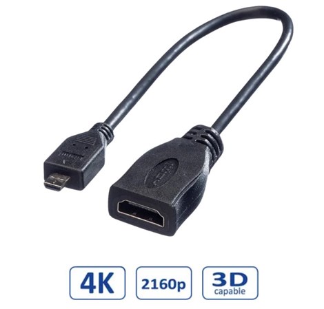 Roline HDMI kabel sa mrežom, TIP A (F) - TIP D (M) (micro), 0.15m