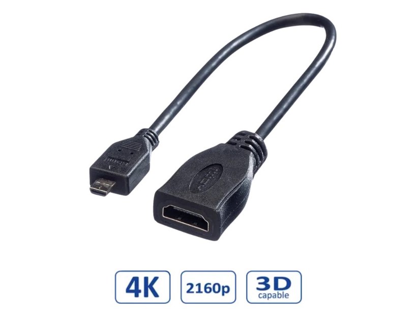 Roline HDMI kabel sa mrežom, TIP A (F) - TIP D (M) (micro), 0.15m
