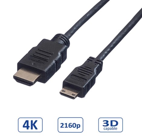 Roline VALUE HDMI High Speed kabel sa mrežom, TIP A (M) - TIP C (M) (mini), 2.0m
