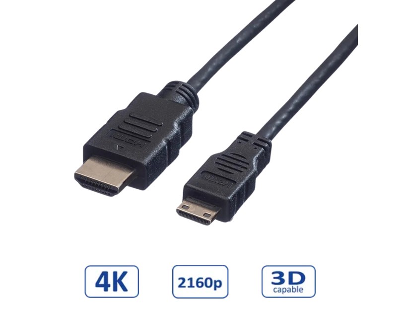 Roline VALUE HDMI High Speed kabel sa mrežom, TIP A (M) - TIP C (M) (mini), 2.0m