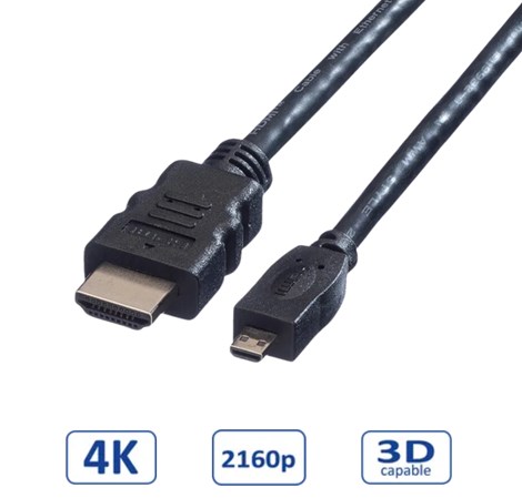 Roline VALUE HDMI kabel sa mrežom, TIP A (M) - TIP D (M) (micro), 2.0m