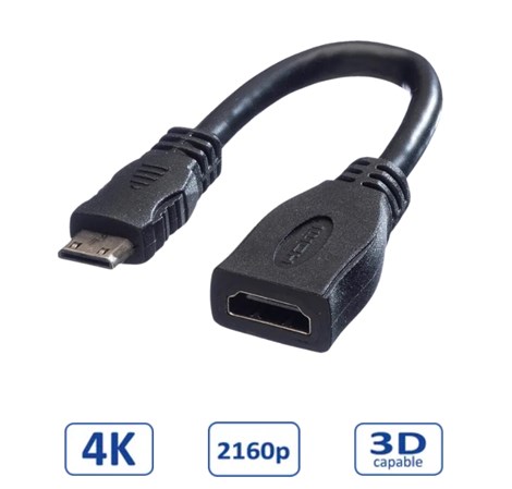 Roline VALUE HDMI High Speed kabel sa mrežom, TIP A (F) - TIP C (M) (mini), 0.15m