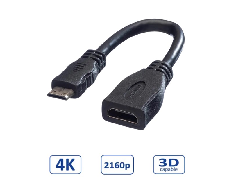 Roline VALUE HDMI High Speed kabel sa mrežom, TIP A (F) - TIP C (M) (mini), 0.15m