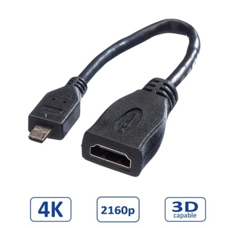 Roline VALUE HDMI High Speed kabel sa mrežom, TIP A (F) - TIP D (M), 0.15m
