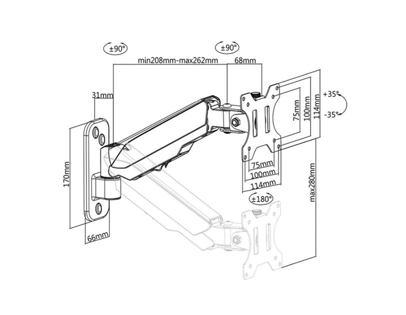 Roline VALUE zidni nosač za monitor, 4 spoja, Pivot, nosivost 8kg, crni
