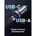UGREEN auto punjač 24W, USB-C+USB-A, PD3.0/QC3.0, srebrni