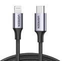 UGREEN Lightning na USB-C (M), MFi, PD, pleteni kabel, 1.0m