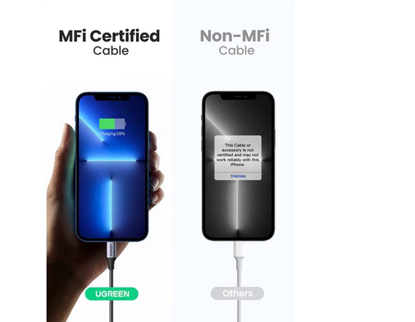 UGREEN Lightning na USB-C (M), MFi, PD, pleteni kabel, 1.0m