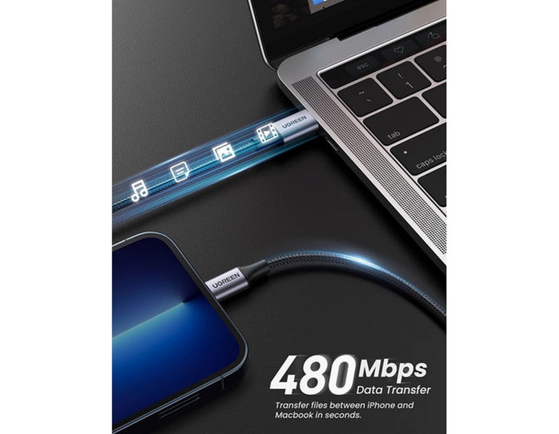 UGREEN Lightning na USB-C (M), MFi, PD, pleteni kabel, 1.0m