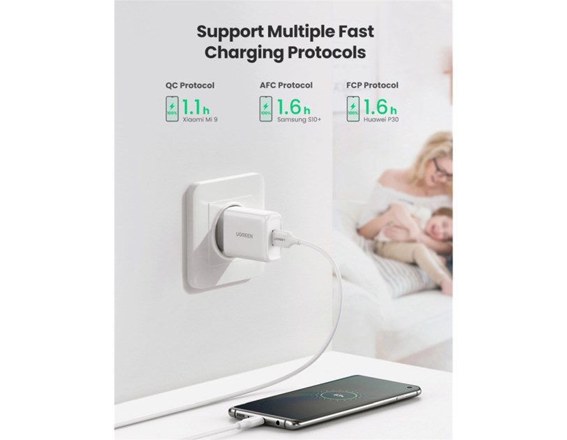 UGREEN zidni punjač 18W, USB-A, QC 3.0, bijeli