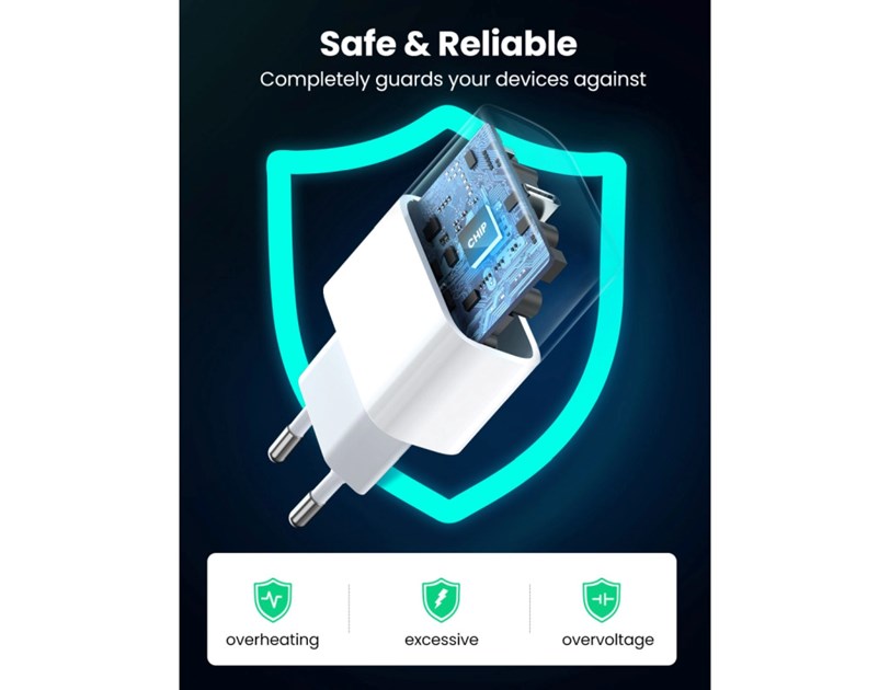 UGREEN zidni punjač 20W, USB-C, PD3.0/QC4.0, bijeli + USB-C/Lightning kabel 1.0m