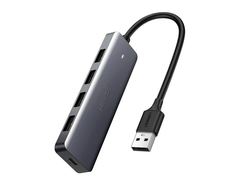 UGREEN 4-portni USB-A HUB 4xUSB-A 3.0 + micro USB power port, sivi