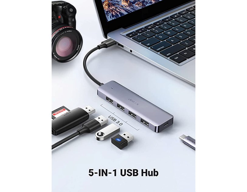 UGREEN 4-portni USB-A HUB 4xUSB-A 3.0 + micro USB power port, sivi