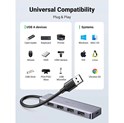 UGREEN 4-portni USB-A HUB 4xUSB-A 3.0 + micro USB power port, sivi